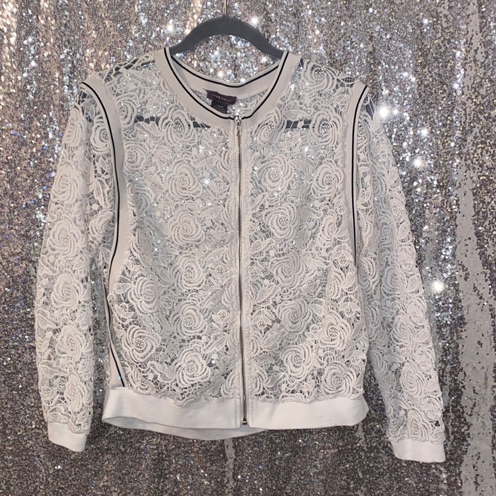 See Through Sans Souci Rose Pattern Zip Up Jacket